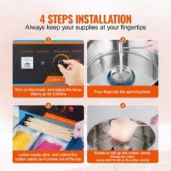 VEVOR Electric Cotton Candy Machine With Cart, 1000W Commercial Candy Floss Maker With Cover, Stainless Steel Bowl, Sugar Scoop And Drawer Blue -Vevor GUEST f3841b80 add9 4150 bc63 4dcff9716fdf