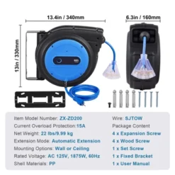 VEVOR Retractable Extension Cord Reel, 80 FT, Heavy Duty 12AWG/3C SJTOW Retractable Power Cord With Lighted Triple Tap Outlet, Black -Vevor GUEST f4a675bb d688 4842 a47d f6c90a2685f8