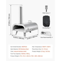 VEVOR Pizza Oven Outdoor, 12" Pellet Pizza Oven, Portable Pizza-Stove With Built-in Thermometer, Wood Fired Stainless Steel Pizza-Maker, Silver -Vevor GUEST f4b75e25 b698 498f b20c 37826e23efd2