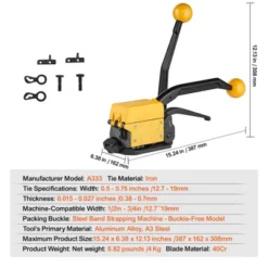 VEVOR Steel Strapping Tool For 1/2"-3/4" Width, 3-in-1 (Tensioner, Crimper, Cutter) Manual Belt Packaging Banding Machine, Yellow -Vevor GUEST f55e3ce1 84f0 495c 80f2 7180fbcf0d81