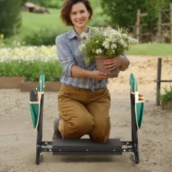 VEVOR Garden Kneeler And Seat, 8 In Wide Kneeling Pad, Heavy Duty Garden Kneeling Stool, Folding Garden Seat With 2 Tool Bags, Black&Green