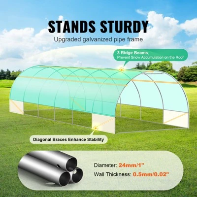 VEVOR Walk-in Tunnel Greenhouse, 29.2x9.7x6.5 Ft Hoop House Greenhouse Tunnel With Galvanized Steel Frame, Green PE Cover, 12 Windows 2 VEVOR Walk-in Tunnel Greenhouse, 29.2x9.7x6.5 Ft Hoop House Greenhouse Tunnel With Galvanized Steel Frame, Green PE Cover, 12 Windows - Image 2
