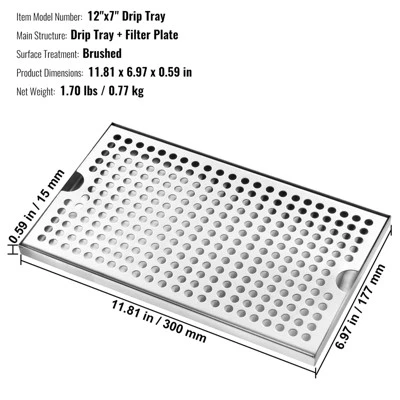 VEVOR Beer Drip Tray, 304 Stainless Steel Kegerator Drip Trays With 4 Non-Slip Rubber Pads And Detachable Cover 7 VEVOR Beer Drip Tray, 304 Stainless Steel Kegerator Drip Trays With 4 Non-Slip Rubber Pads And Detachable Cover - Image 7
