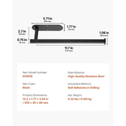 VEVOR Paper Towel Holder Under Cabinet, High-Quality Stainless Steel Paper Towel Holder, Self Adhesive Or Drilling Paper Towel Holder, Black 13 VEVOR Paper Towel Holder Under Cabinet, High-Quality Stainless Steel Paper Towel Holder, Self Adhesive Or Drilling Paper Towel Holder, Black -Vevor GUEST f688c0ff b3d5 4bea b194 6d5408a69006