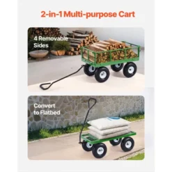 VEVOR 900 Lbs Steel Garden Cart On Wheels, Heavy Duty Pullable Garden Wagon Yard Cart, Outdoor Metal Utility Wagon With 10" Tires, Green -Vevor GUEST f6be671c 30f2 482e 8ecc 6765797e8349