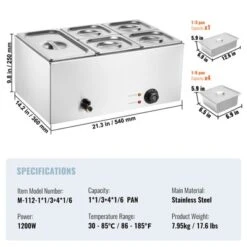 VEVOR 24QT Commercial Food Warmer, 5-Pan Electric Steam Table, 1200W Professional Countertop Stainless Steel Buffet Bain Marie With 86-185°F Temp -Vevor GUEST f706ebca 2b4a 480e b010 523382dd2a1d