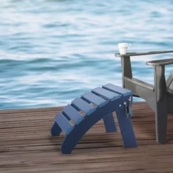 VEVOR Adirondack Ottoman Set Of 2, 18.7L X 18.9W X 13.8H Inch HDPE Plastic Folding Adirondack Ottoman, Weather-Resistant Foot Rest, Blue