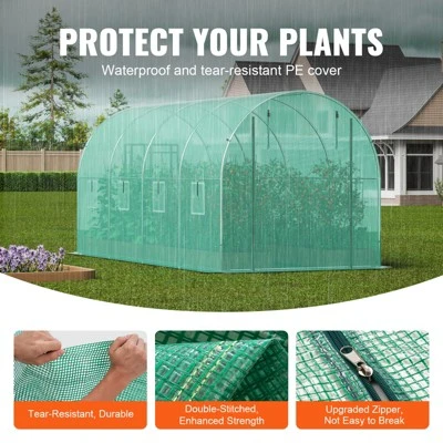 VEVOR Walk-in Tunnel Greenhouse, 14.6x6.4x6.3 Ft Hoop House Greenhouse Tunnel With Galvanized Steel Frame, Green PE Cover, Roll-up Zipper Door 3 VEVOR Walk-in Tunnel Greenhouse, 14.6x6.4x6.3 Ft Hoop House Greenhouse Tunnel With Galvanized Steel Frame, Green PE Cover, Roll-up Zipper Door - Image 3