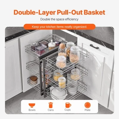 VEVOR Min 15"W Opening Blind Corner Pull Out Organizer, 3 Tier 6 Shelf Kitchen Cabinet Organizer, Chrome Carbon Steel Storage Basket, Gray 3 VEVOR Min 15"W Opening Blind Corner Pull Out Organizer, 3 Tier 6 Shelf Kitchen Cabinet Organizer, Chrome Carbon Steel Storage Basket, Gray - Image 3