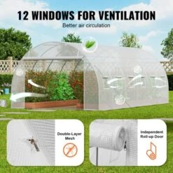 VEVOR Walk-in Tunnel Greenhouse, 19.4x9.7x6.5 Ft Hoop House Greenhouse Tunnel With Galvanized Steel Frame, White PE Cover, 12 Windows -Vevor GUEST f76b7ba5 988b 4188 ba1f 760ef0ada7a6