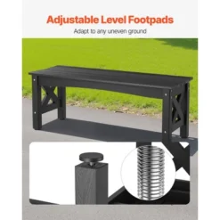 VEVOR Outdoor Bench, 44.5 Inch, 600 Lbs Weight Capacity, Weatherproof Plastic Frame With Adjustable Level Footpads And Thick Leg, Black -Vevor GUEST f7abd936 90b9 4aa0 a56d 15e2e66a1616