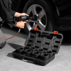 VEVOR Axle Nut Impact Socket Set, 3/4" Drive 6-Point 8-Piece SAE Spindle Nut Socket Set, CR-MO Heat Treated Large Socket Set With Storage Case Black