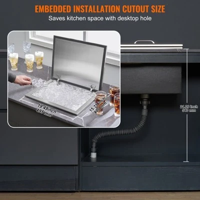 VEVOR Drop In Ice Chest, 20"L X 16"W X 13"H Stainless Steel Ice Cooler, Commercial Ice Bin With Hinged Cover, 40 Qt Outdoor Kitchen Ice Bar 6 VEVOR Drop In Ice Chest, 20"L X 16"W X 13"H Stainless Steel Ice Cooler, Commercial Ice Bin With Hinged Cover, 40 Qt Outdoor Kitchen Ice Bar - Image 6