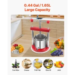VEVOR 0.44 Gal/1.65L Fruit Wine Press, 2 Stainless Steel Barrels, Manual Juice Maker, Cider Apple Grape Tincture Honey Olive Oil Making Press, Red -Vevor GUEST f84cd7e2 c084 42eb b5dd 3971185ea13b