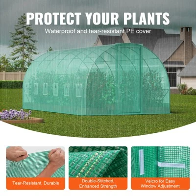 VEVOR Walk-in Tunnel Greenhouse, 19.4x9.7x7.4 Ft Hoop House Greenhouse Tunnel With Galvanized Steel Frame, PE Cover, Swing Door, 12 Roll-up Windows 3 VEVOR Walk-in Tunnel Greenhouse, 19.4x9.7x7.4 Ft Hoop House Greenhouse Tunnel With Galvanized Steel Frame, PE Cover, Swing Door, 12 Roll-up Windows - Image 3