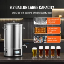 VEVOR Electric Brewing System, 8 GALLON Brewing Stock Pot, 304 Stainless Steel Brewing Supplies With Panel, Includes Glass Lid, Handle, Silver -Vevor GUEST f8a9fcd9 83d7 4355 b981 7b1efc74a331