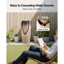 VEVOR Outdoor Water Fountain, 30.71 In Height Fountain And Waterfall, 1-Tier Floor Standing Glazed Jar Style Fountains With Light And Pump, Beige -Vevor GUEST f8e1f6b5 24b6 495c b93b 9f79cf23f8c4