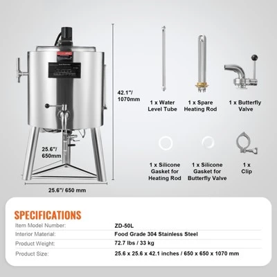 VEVOR Milk Pasteurizer 50L, Commercial Milk Pasteurization Machine, Food Grade 304 Stainless Steel, Professional Pasteurization, Silver 7 VEVOR Milk Pasteurizer 50L, Commercial Milk Pasteurization Machine, Food Grade 304 Stainless Steel, Professional Pasteurization, Silver - Image 7