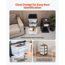 VEVOR Plastic Storage Drawers Cart, 3 Drawers Storage Organizer With Wheels, Rolling Closet Organization And Storage Dividers, Transparent&Black -Vevor GUEST f9ba3a6a ae57 45d0 a545 db59f5da3c52