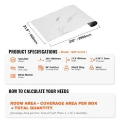 VEVOR Self Adhesive Vinyl Floor Tiles 390 X 23.6 Inch, 1.5mm Thick Peel & Stick, White Marble Texture DIY Flooring For Kitchen, Dining Room -Vevor GUEST f9cb50eb c2d8 4bf6 b393 64ab75e62b76