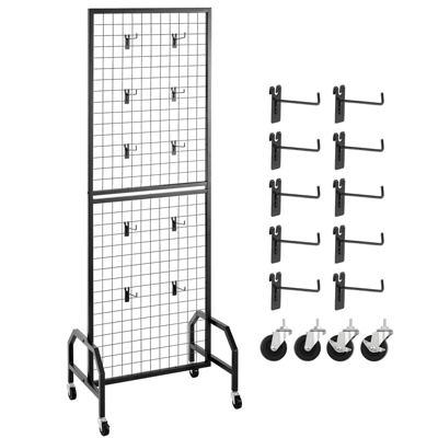VEVOR Grid Wall Panel, 1.9 X 5.4 Ft Wire Grid Panels Display Rack, Movable Art Display Shelf With Wheels And 10 Hooks, Black 8 VEVOR Grid Wall Panel, 1.9 X 5.4 Ft Wire Grid Panels Display Rack, Movable Art Display Shelf With Wheels And 10 Hooks, Black - Image 8