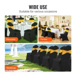 VEVOR Stretch Spandex Folding Chair Covers, Universal Fitted Arched Front Cover, Removable Washable Protective Slipcovers, (50PCS Black) -Vevor GUEST fa8aee33 1565 4e59 addb 5551e49cf7df