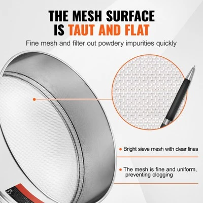 VEVOR Flour Sieve Fine Mesh, 12 Mesh Flour Sifter, 304 Stainless Steel Fine Mesh Sifter Food-grade, Dia. 12.6" Fine Mesh Strainers For Baking 4 VEVOR Flour Sieve Fine Mesh, 12 Mesh Flour Sifter, 304 Stainless Steel Fine Mesh Sifter Food-grade, Dia. 12.6" Fine Mesh Strainers For Baking - Image 4
