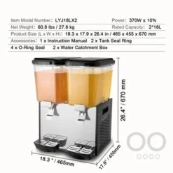 VEVOR Commercial Beverage Dispenser, 2 Tanks 18 L / 19 QT Per Tank Juice Dispenser, 370W Stainless Steel Ice Tea Drink Machine -Vevor GUEST fb38b7f0 c6c0 467e bf69 84cc4111bee5