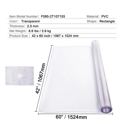 VEVOR Plastic Table Cover, 42 X 60 Inch 2.0 Mm Thick Clear Table Protector, Rectangle PVC Desk Mat, Waterproof & Easy Cleaning, Transparent 7 VEVOR Plastic Table Cover, 42 X 60 Inch 2.0 Mm Thick Clear Table Protector, Rectangle PVC Desk Mat, Waterproof & Easy Cleaning, Transparent - Image 7
