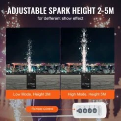 VEVOR Cold Spark Machine, 700W Output Fireworks Controller, 6.6-16.4ft Adjustable Height, With Advanced DMX System, Screen,Portable Handle, Black -Vevor GUEST fbd97cd7 127f 4ae6 841a f4f588bd593a