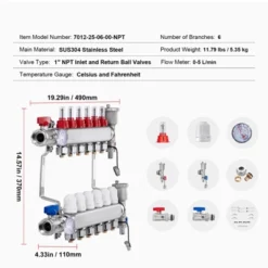 VEVOR 6-Branch Radiant Heat Manifold, 1/2" PEX Tubing Manifold, Stainless Steel PEX Manifold For Hydronic Radiant Floor Heating, Silver 14 VEVOR 6-Branch Radiant Heat Manifold, 1/2" PEX Tubing Manifold, Stainless Steel PEX Manifold For Hydronic Radiant Floor Heating, Silver -Vevor GUEST fbfb2885 6446 4d36 b527 c8d36c40e0a7