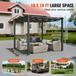 VEVOR 10'x10' Outdoor Retractable Pergola With Canopy, Aluminum Pergola With Retractable Canopy, Modern Pergola With Sun Shade Canopy, Gray -Vevor GUEST fc458733 a158 43d6 ab40 7a03a35c0c02