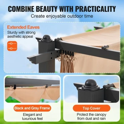 VEVOR 10'x10' Outdoor Retractable Pergola With Canopy, Aluminum Pergola With Retractable Canopy, Modern Pergola With Sun Shade Canopy, Beige 6 VEVOR 10'x10' Outdoor Retractable Pergola With Canopy, Aluminum Pergola With Retractable Canopy, Modern Pergola With Sun Shade Canopy, Beige - Image 6