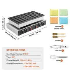 VEVOR Mini Dutch Pancake Maker, 50PCS 43mm Diameter Dorayaki Baker Machine, 1700W Commercial Electric Poffertjes Grill, Non-stick Stainless Steel -Vevor GUEST fca575e9 17e7 4be5 a302 38c45f8afce7