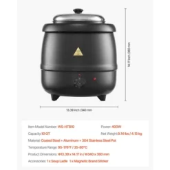 VEVOR Electric Soup Warmer, 10QT Commercial Soup Kettle With 304 Stainless Steel Detachable Insert Pot, 95~176°F Adjustable Temperature, Black -Vevor GUEST fcb0bb50 03b5 48c0 bcf7 7a58602af7e8