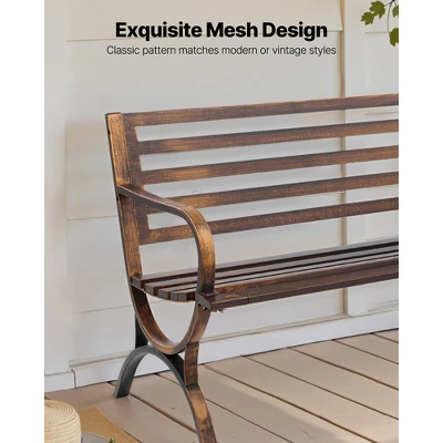 VEVOR Outdoor Bench, 50 Inch, Carbon Steel Metal Frame With Slatted Pattern Backrest And Round Edge Armrests, Weatherproof, Antique Bronze 6 VEVOR Outdoor Bench, 50 Inch, Carbon Steel Metal Frame With Slatted Pattern Backrest And Round Edge Armrests, Weatherproof, Antique Bronze - Image 6