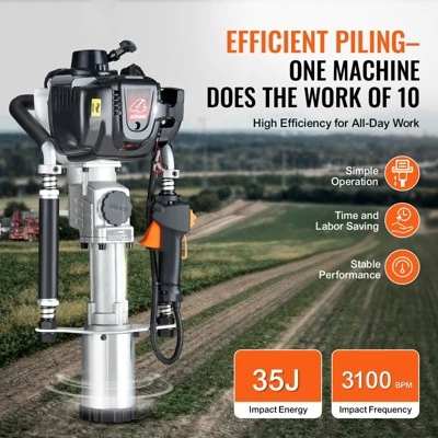 VEVOR 37.77cc Gas-Powered T Post Driver, 4-Stroke Engine Gasoline Fence Piling Pounder, With 3 Post Driving Head(45/55/88 Mm) , Silver 2 VEVOR 37.77cc Gas-Powered T Post Driver, 4-Stroke Engine Gasoline Fence Piling Pounder, With 3 Post Driving Head(45/55/88 Mm) , Silver - Image 2