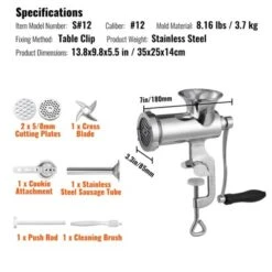 VEVOR Manual Meat Grinder, 304 Stainless Steel Hand Meat Grinder With Steel Table Clamp, Meat Mincer Sausage Maker & 2 Cutting Plates -Vevor GUEST fdbb5d5a 3e26 42b1 8177 1f7a60f25542