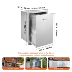VEVOR Pull Out Trash Drawer 19.7W X 26.5H Inch Outdoor Kitchen Drawers Stainless Steel With Trash Bag Ring For BBQ Island Or Grill Station, Silver -Vevor GUEST fde07367 2293 4884 9bc8 1e2b6934446a