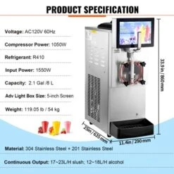 VEVOR Commercial Slushy Machine, 8L / 2.1 Gal Single Bowl, Cool And Freeze Modes, 1050W Stainless Steel Margarita Smoothie Frozen Drink Maker -Vevor GUEST fe12c896 16cb 4476 bf9e 71cd5b660f11