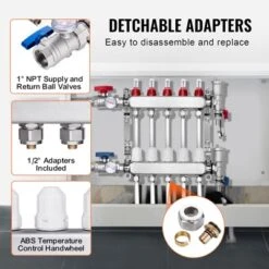 VEVOR 5-Branch Radiant Heat Manifold, 1/2" PEX Tubing Manifold, Stainless Steel PEX Manifold For Hydronic Radiant Floor Heating, Silver -Vevor GUEST ff4656df bde5 48b9 8fb8 82bf667e628c