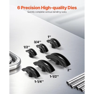 VEVOR Hydraulic Pipe Bender, 12 Ton Manual Copper Exhaust Pipe Bending Machine With 6 Dies (1/2" - 2") And 90 - 180° Adjustable Rollers, Red 4 VEVOR Hydraulic Pipe Bender, 12 Ton Manual Copper Exhaust Pipe Bending Machine With 6 Dies (1/2" - 2") And 90 - 180° Adjustable Rollers, Red - Image 4