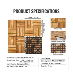 VEVOR Interlocking Deck Tiles Solid Wood, 10 Pack,12"x12" Waterproof Camphor Pine Wood Flooring All Weather Use, Patio Floor Decking Covering Tiles 14 VEVOR Interlocking Deck Tiles Solid Wood, 10 Pack,12"x12" Waterproof Camphor Pine Wood Flooring All Weather Use, Patio Floor Decking Covering Tiles -Vevor GUEST ff9436cc 709e 405a 982c f046f0c07a14