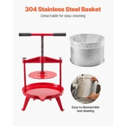 VEVOR 2.38 Gal/9L Fruit Wine Press, Stainless Steel Basket With Cross-beam And Triangular Structure, Manual Juice Maker, Red -Vevor GUEST ffe81170 6125 4c49 9017 b710f086d7e5